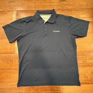 Columbia PFG Mens Large Blue Omni Shade Short Sleeve Polo Shirt Fishing